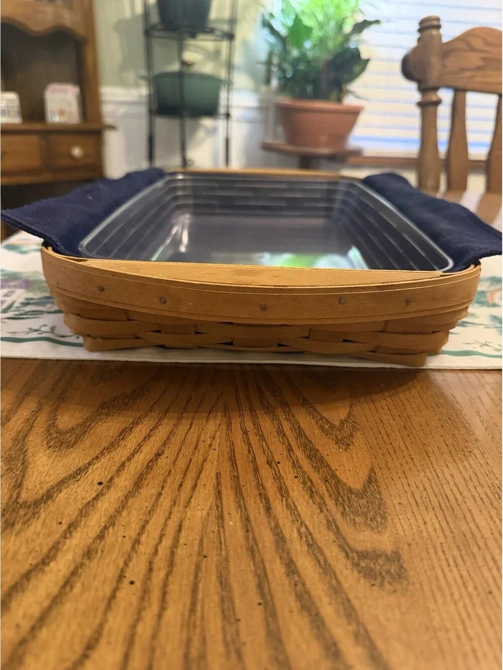 Longaberger 2004 Woven Wood Rectangle Storage Basket Blue Liner Protector